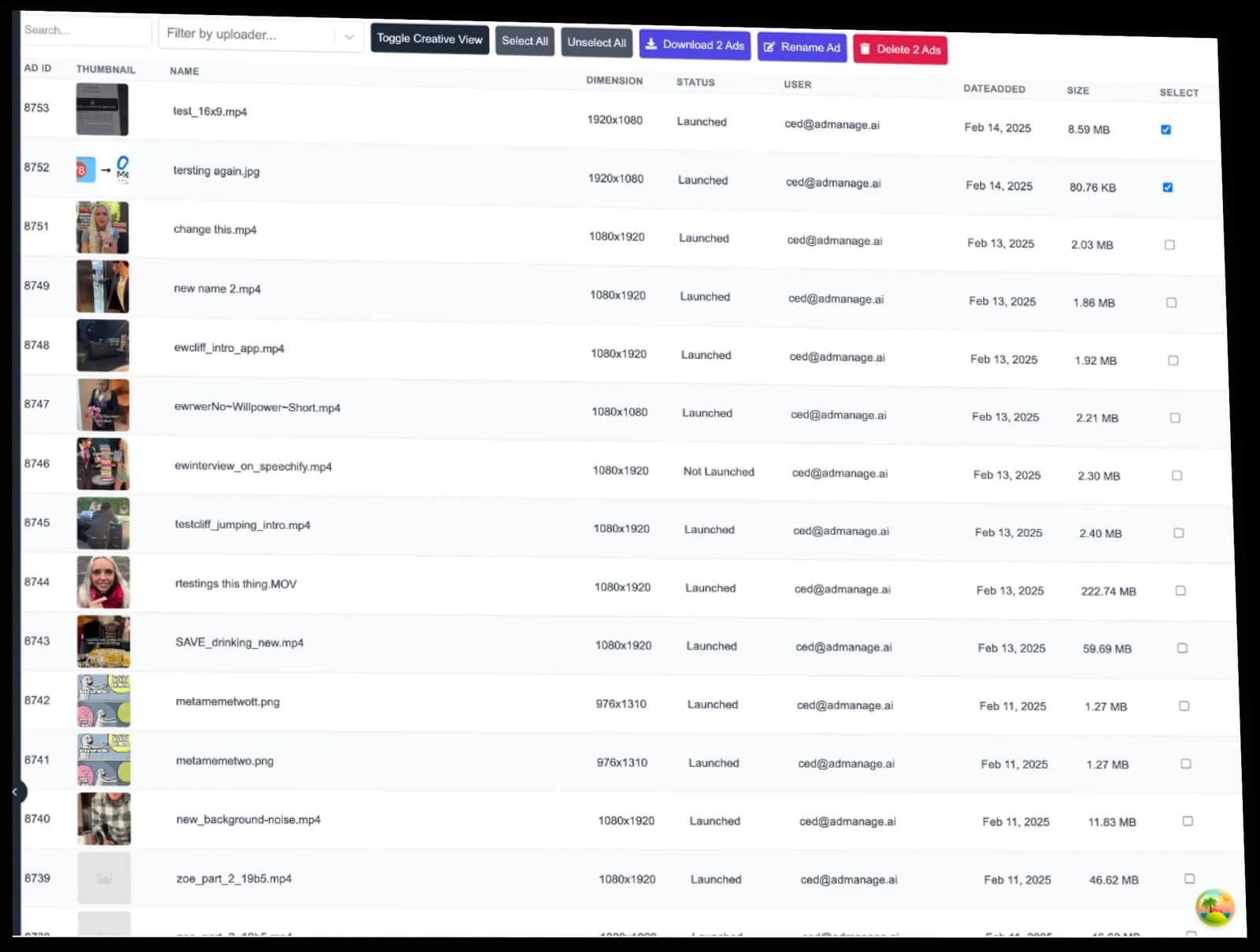 AdManage status labels before