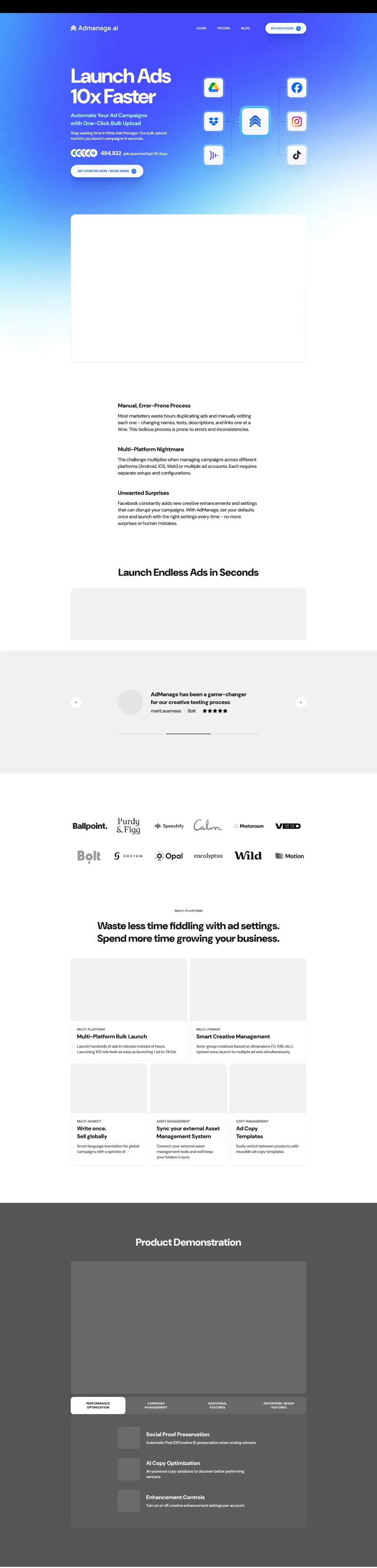 AdManage application wireframe