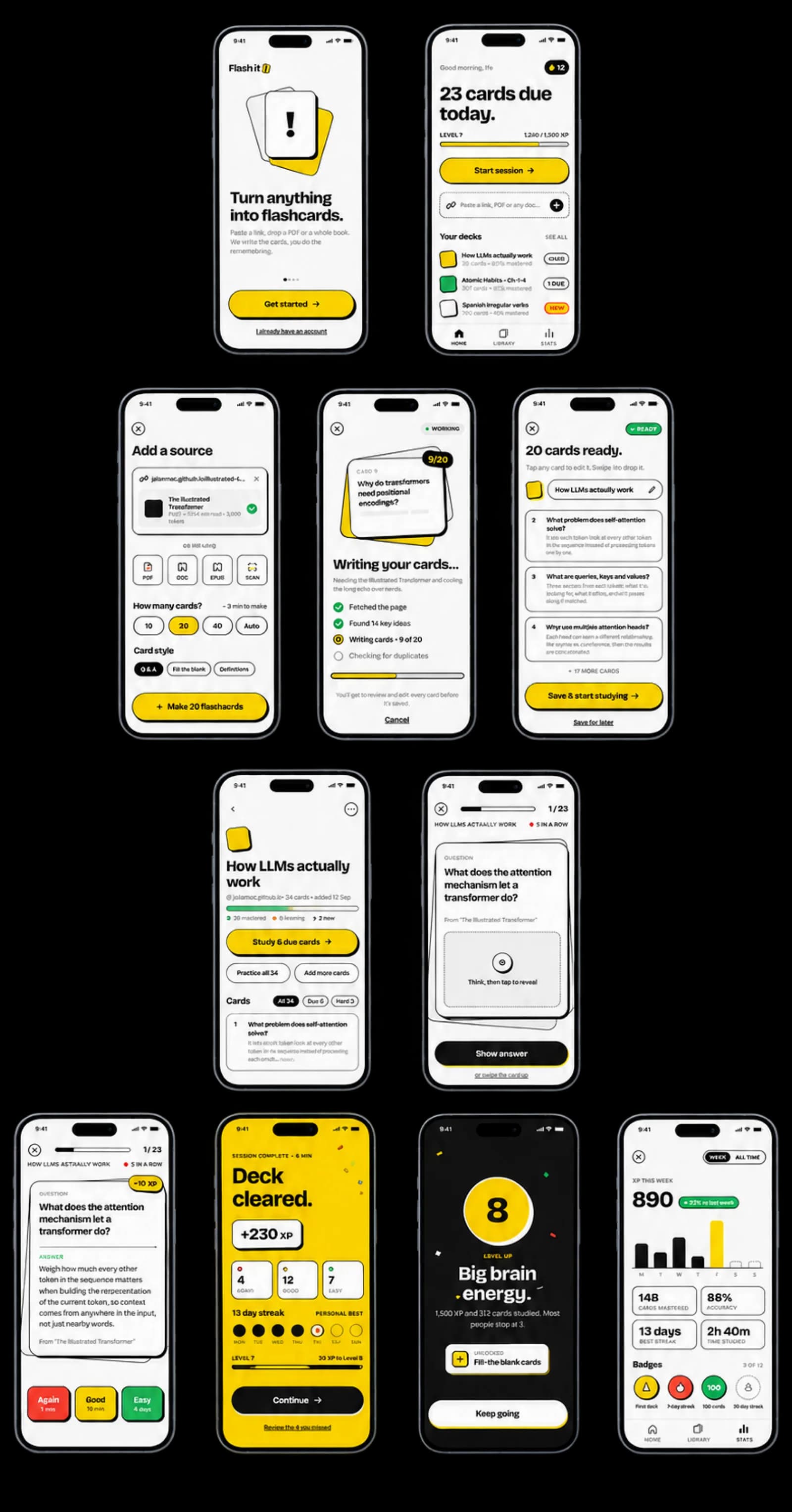Flash it! app screens