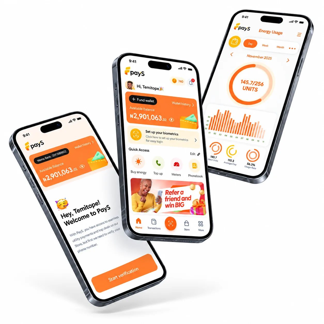 PayS mobile screens